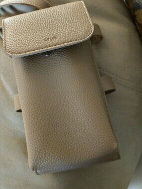 Tan crossbody purse with water bottle holder by Colab